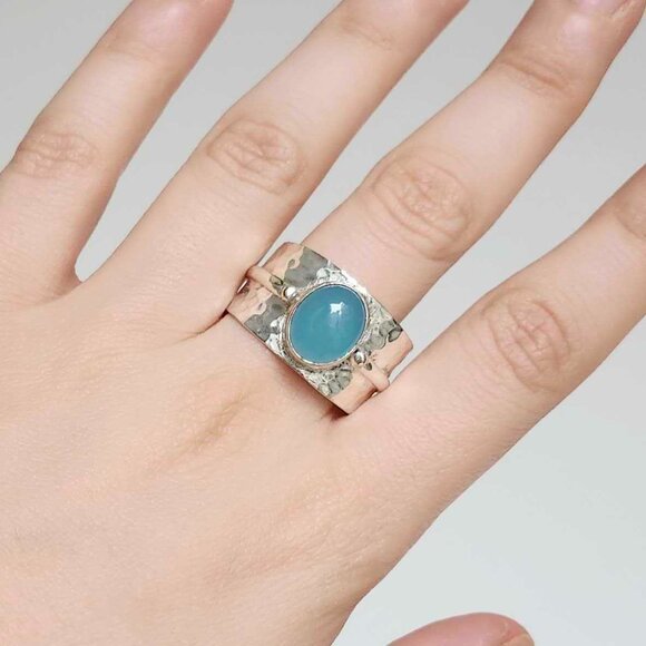 NWOT! Handmade 925 Sterling Silver Aqua Chalcedony Ring - Size 12 1/2 US - Picture 1 of 5